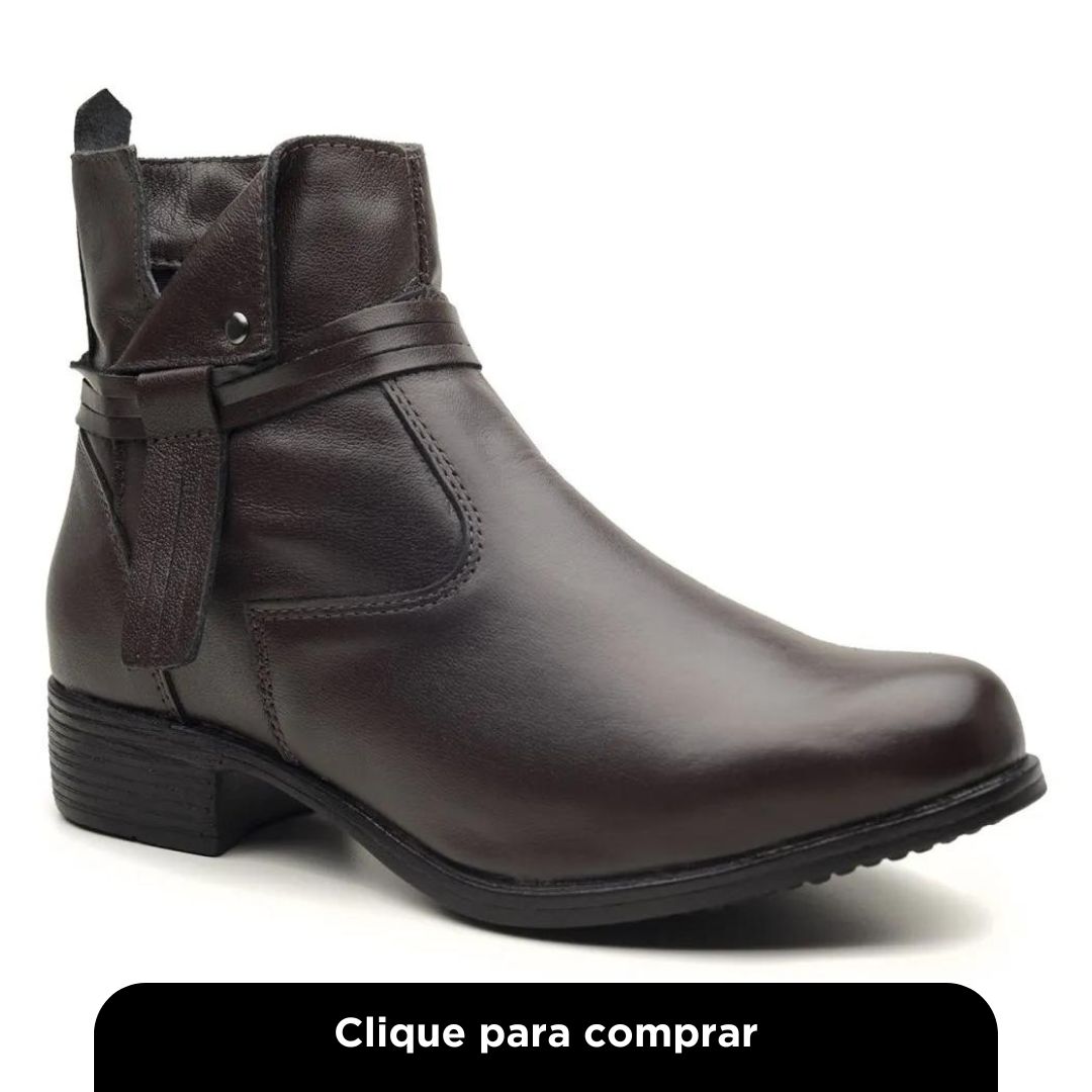 Bota Cano Curto Casual em Couro Autem Originals com Zíper e Detalhe em Recortes