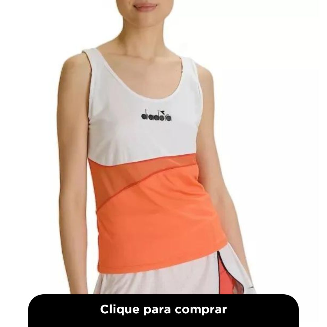 Regata Esportiva Diadora L. Tank Icon Laranja e Branco Feminino