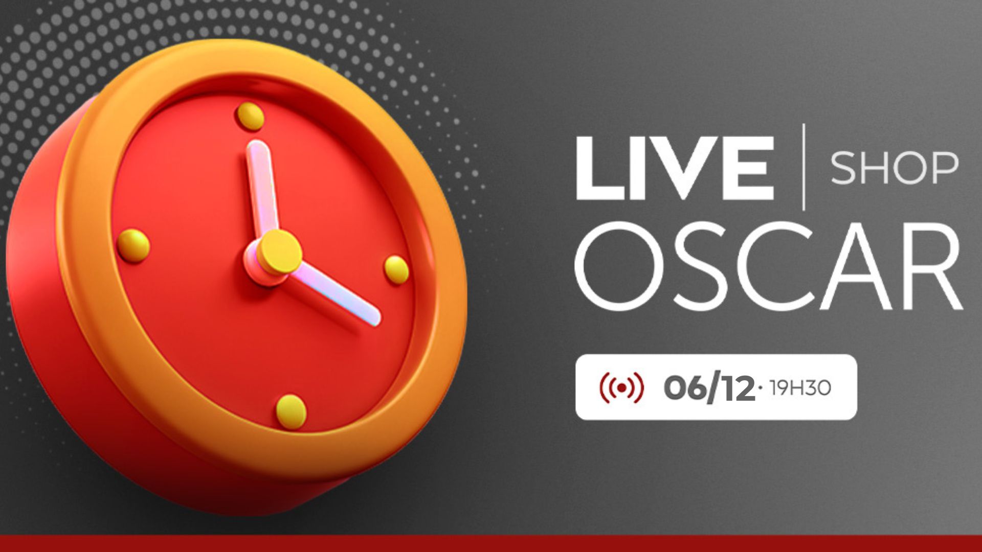 Capa anunciando a Live Oscar que acontecerá no dia 06 de dezembro às 19:30